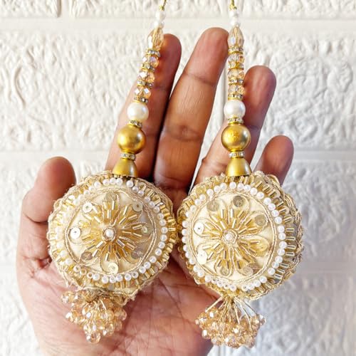 Image of Adikala Craft Store Handmade Ethnic Latkan Tassel Set of 2 for Saree Pallu, Blouse, Suits, Dupatta, Lehenga Decor (Round Nalki)