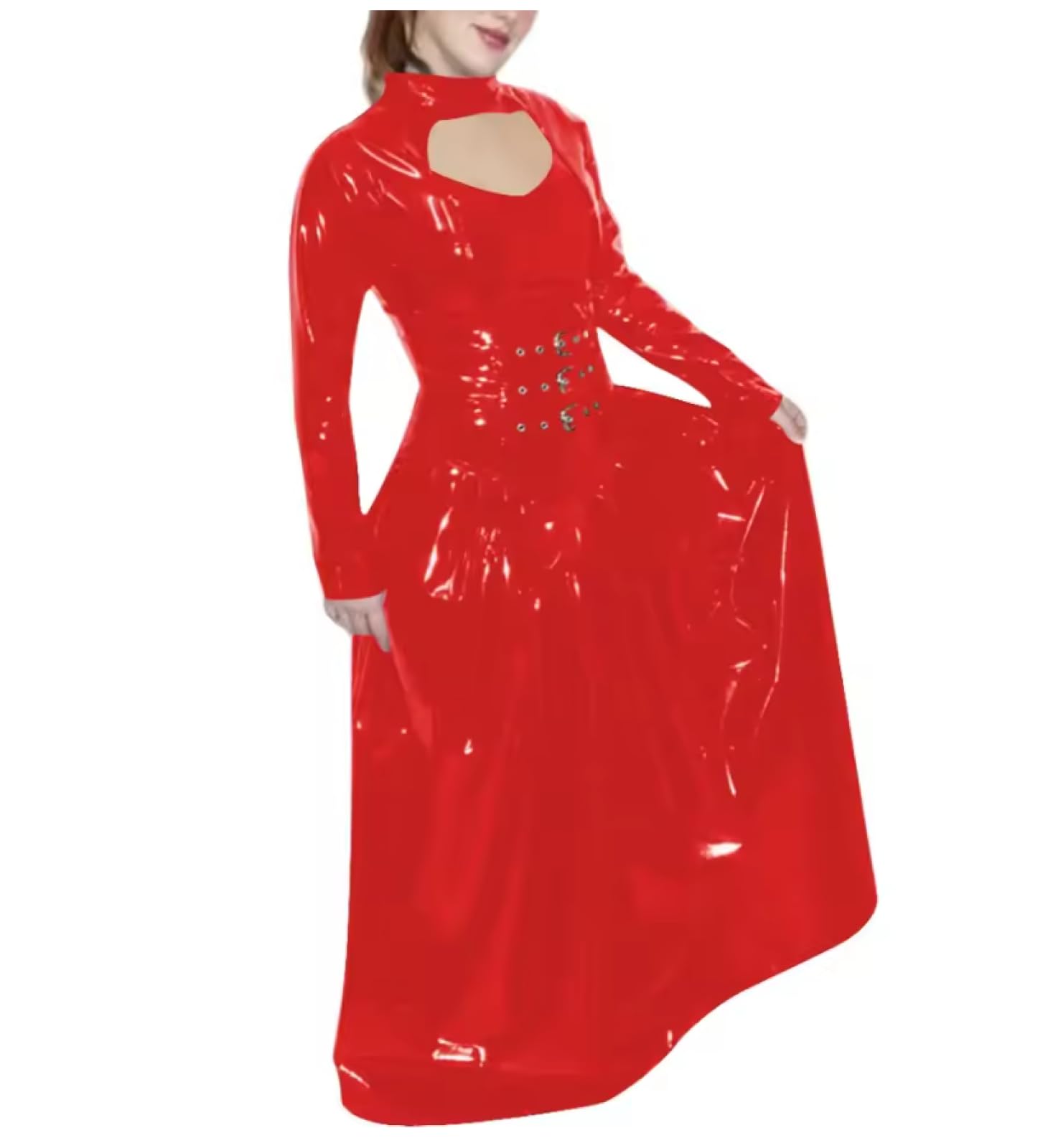 Plus Size Pieghettato A-Line Abiti per Donna Dolcevita Caviglia Caviglia Lunghezza PVC Pelle Cocktail Party Maxi Abito Personalizzabile