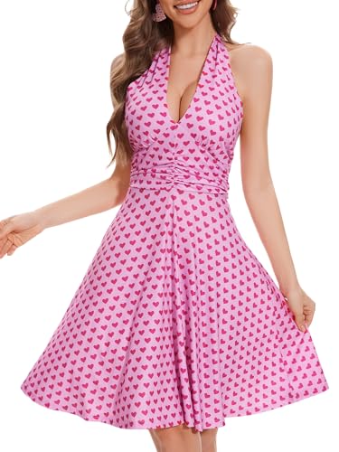 Image of Women's Summer Sundress- 2025 Sexy Halter Sleeveless Spring Boho Elastic Waist Ruffle Mini Dress