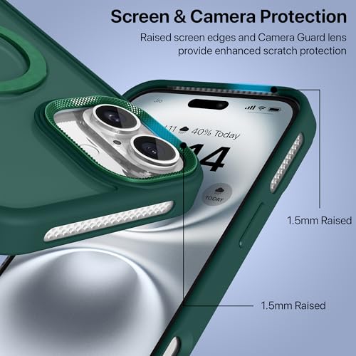 Image of eller sante Maximus Back Cover Case for iPhone 16 Plus with Magnetic Alloy Ring Metal Kickstand Camera Protector TPU Shockproof 10ft Drop Protection Compatible with Mag-Safe- Green