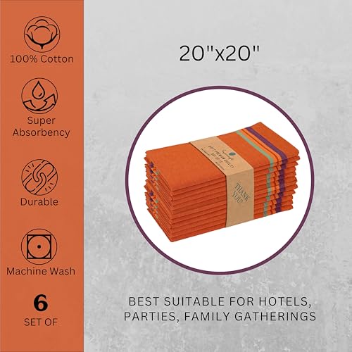 Image of FINGERCRAFT Table Napkins 100% Cotton Yarn Dyed Thick Fabric Cloth Napkins High GSM Napkins 20in x 20in Washable and Reusable for Kitchen Hotels Wedding (Rust Stripe, Set of 6)
