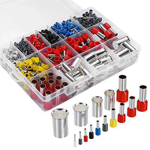 Image of 1000PCS Wire Ferrule Kit Copper Crimp Terminals Insulated Pin Cord End Connectors AWG(22 20 18 16 14 12 10 8 6 4 2 1 /0 2 /0 3 /0) Gauge
