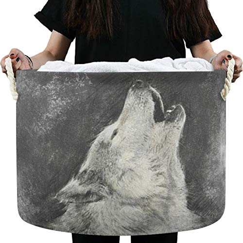 Visesunny Storage Basket Vintage Wolf Animal Nursery Hamper Canvas Fabric Toy Storage Organizer Bin Storage Box Laundry Basket For Kid Rooms,Playroom,Shelves,Toy Basket #TOP6