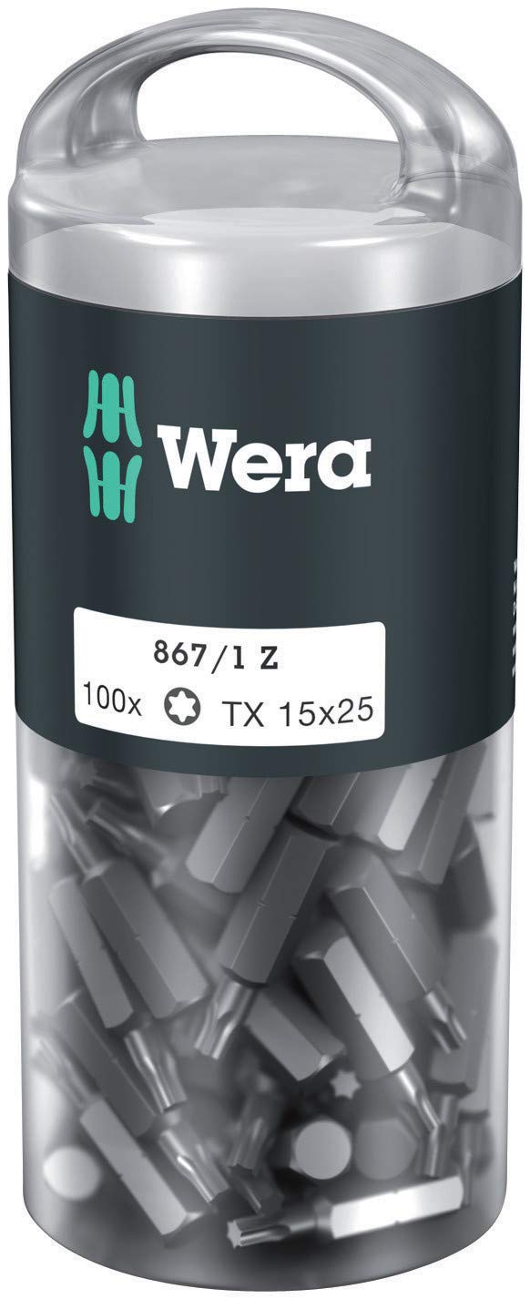 Wera 05072447001 867/1 Puntas TORX® DIY 100, TX 15 x 25 mm, 100 piezas