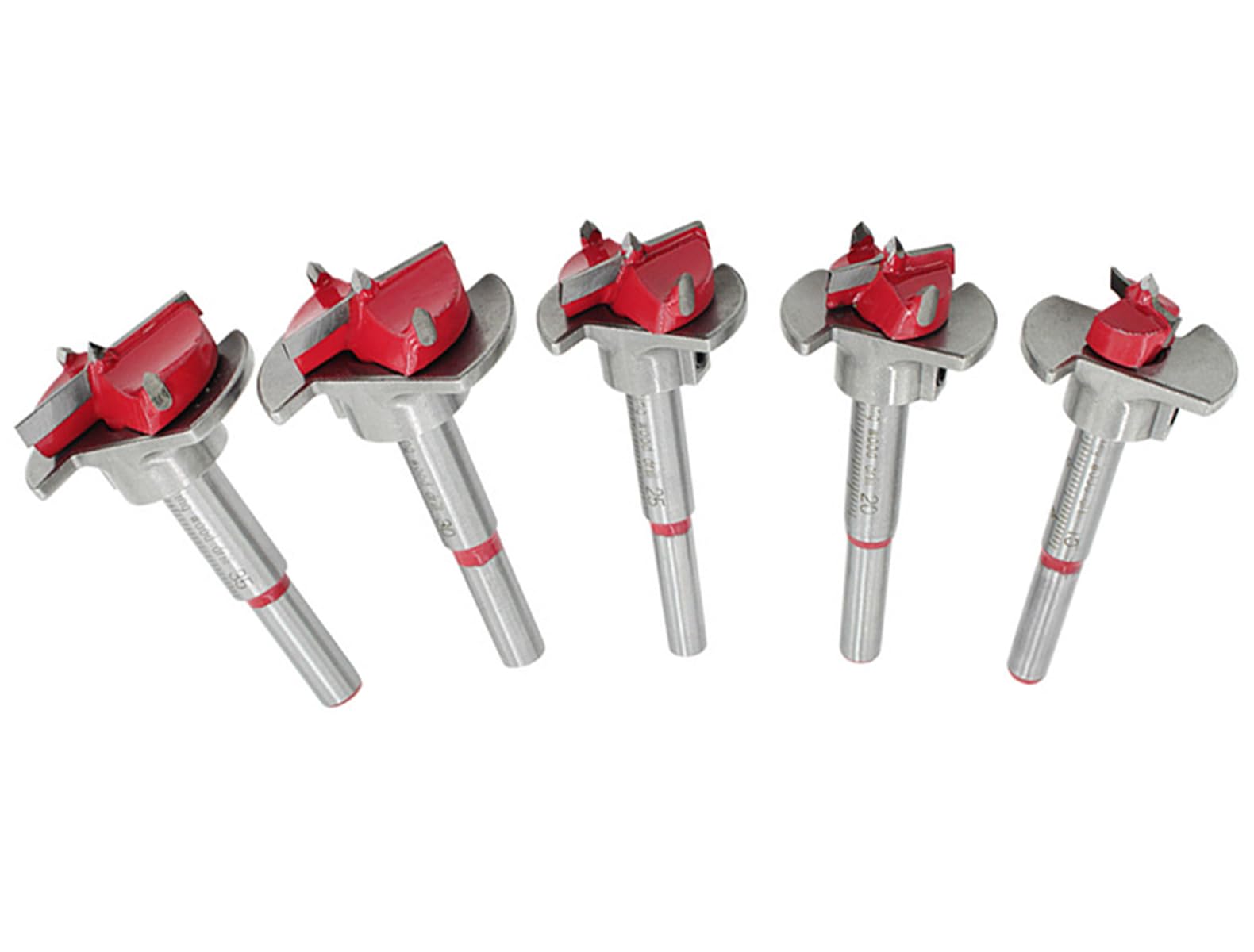 Lot de 5 forets Forstner, 15 mm, 20 mm, 25 mm, 30 mm, 35 mm, en acier au carbone, positionnement ajustable, travail du bois, foret à charnière, foret pour bois tendre et dur