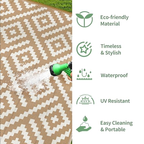 Image of GENIMO Outdoor Rug, Waterproof Plastic Rugs for Patio, 6'x9' Brown White