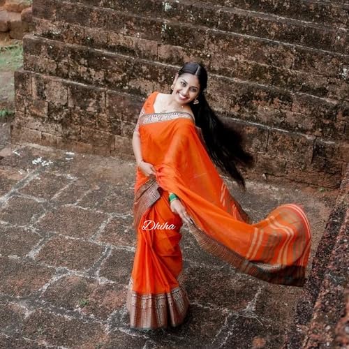 Image of Narayanpet Pure Cotton Saree for Women | Preethika Big Border Saree with Running Blouse | Tassels | Handloom Weave