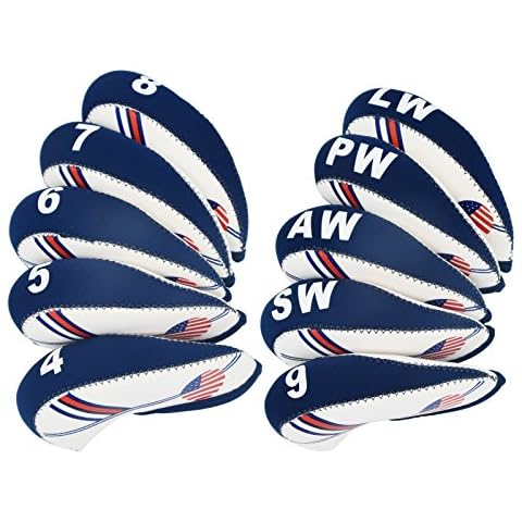 BettGolf Golf Club Head Cover Wedge Iron Protective Headcover with Golf White & Blue US Flag Neoprene(10pcs) Cover