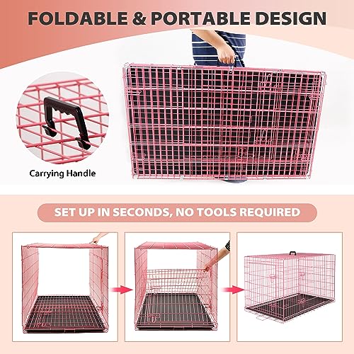 Image of BestPet | Dog Crate | 24 inch | Pink | Foldable Metal Kennel with Double Doors