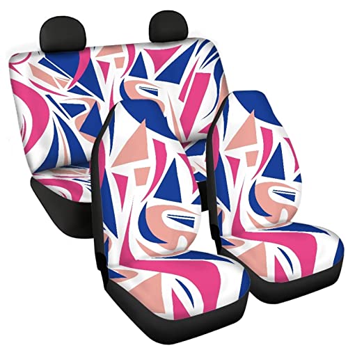 Image of Modysero Geometry Print Pink Car Seat Cover Full Set Soft Durable Elastic All Season Car Seat Protector Cute Comfortable Automotive Interior Accessories for Women Universal Fit All Cars Truck