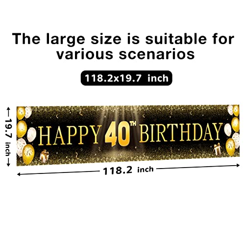 Image of TZSS Black & Gold 40th Birthday Banner Decorations - Extra Large 118 inchx20 inch Reusable Yard Sign for Men & Women, Over The Hill Party Decor Indoor Outdoor, 40 Year Old & Fabulous