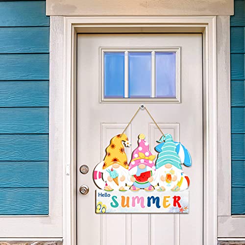 Hello Summer Gnomes Door Sign, Beach Summer Hanging Signs Colorful Gnome Watermelon Decor, Large Wooden Welcome Summer Front Door Hanger For Home Wall Outdoor Yard Outside Pool Decorations #TOP2