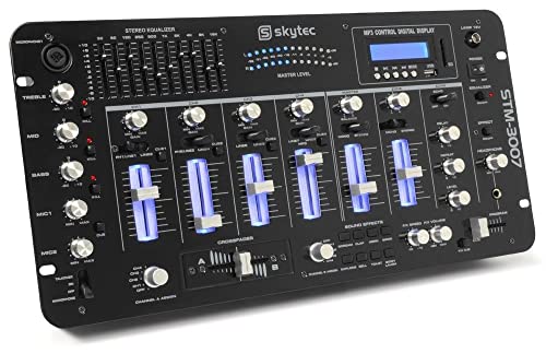 Skytec STM-3007 Table De Mixage DJ - 6 Canaux, 19 Pouces, Fonction Bluetooth, 8 Effets Sonores, USB SD MP3, Egaliseur 10 bandes, Chants Et DJ, Echo, Fonctionnalité Micro, Enregistreur Cover
