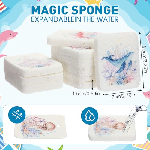 Image of Maxdot 50 Counts Compressed Cellulose Sponges Bulk Sea Animals Style Natural Kitchen Compostable Non Scratch Dish Sponges for Washing Dishes, Cleaning Countertop Sink, Kids DIY