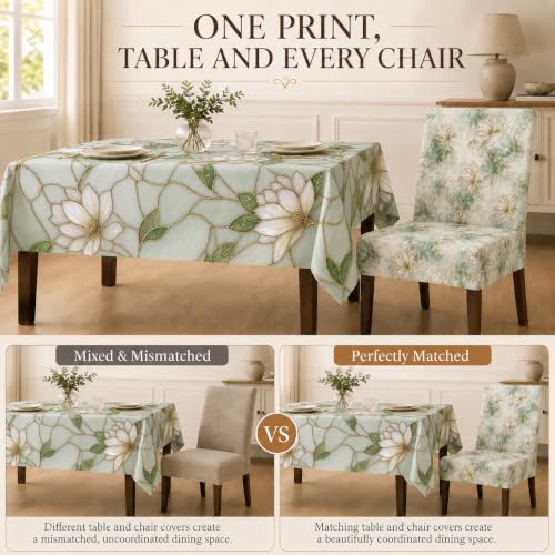 Image of Cloth Fusion Dining Table Cover with 6 Chair Covers, 6 Seater Table Cloth | Table cover and every chair cover in one matching print; 4-way stretch chair covers; 6 designs; washable, not PVC
