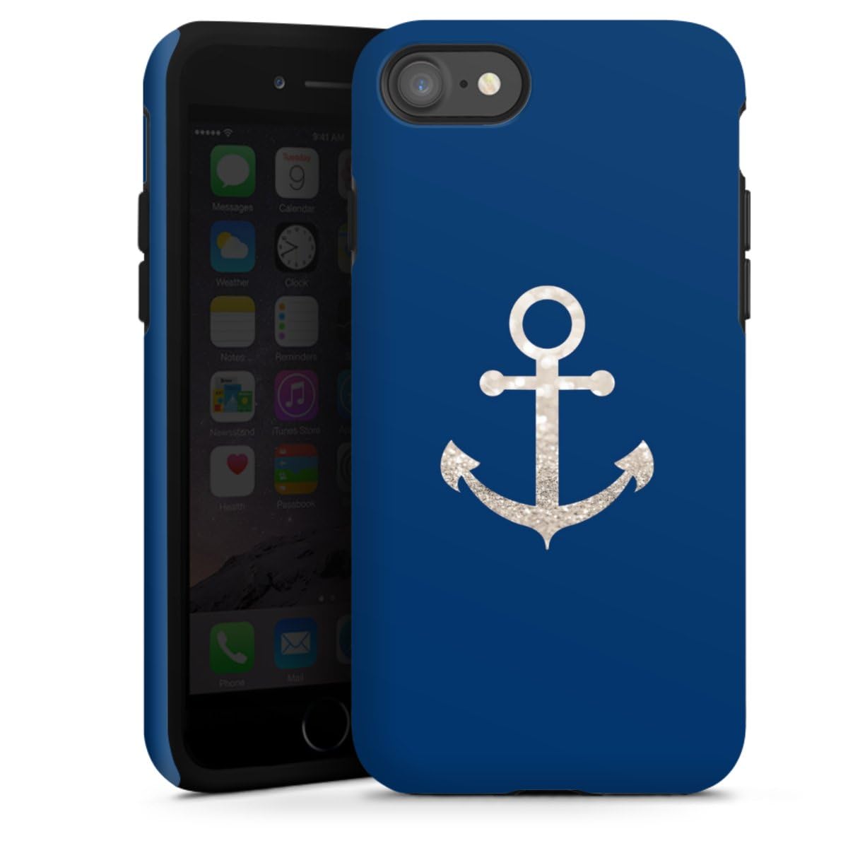 DeinDesign Coque Compatible avec Apple iPhone SE (2020) Coque renforcée Coque Antichoc Paillettes Look Ancre Maritime