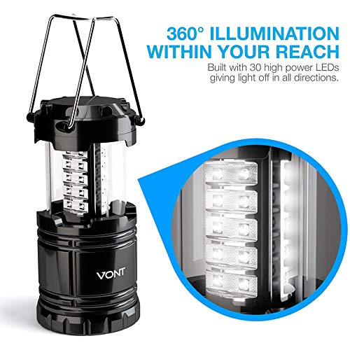 Vont 2 Pack LED Camping Lantern, Super Bright Portable Survival Lanterns, Must Have During Hurricane, Emergency, Storms, Outages, Original Collapsible Camping Lights / Lamp (Batteries Included)