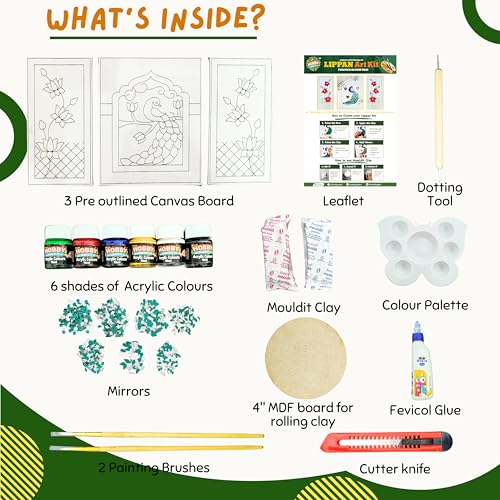 Image of Hobby Nest DIY Lippan Art Kit - Peacock Bloom Trio | 3 Pre-Outlined Canvas Boards | lippan Art kit for Adults | Canvas Painting | Wall Decor | Gift Combo (Peacock Bloom Trio)