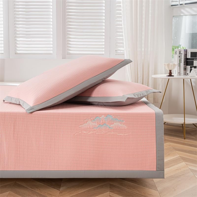 Juego de sábanas refrescantes de verano de ratán de seda de hielo con fundas de almohada, sábana encimera lavable para aire acondicionado (A 120 x 200 cm), transpirable y cómodo