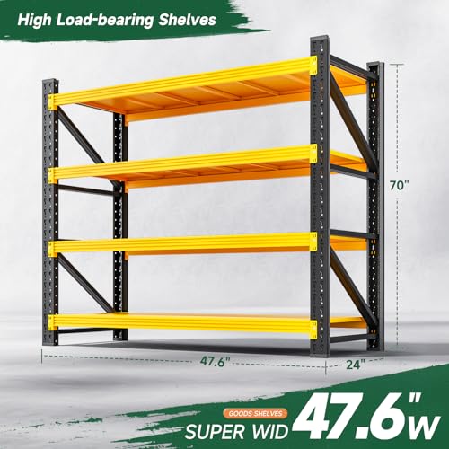Image of Letaya 3000LBS Heavy Duty Storage Shelves,70 inch H Metal Garage Shelving Units,4 Tier Large Tall Industrial Shelving,Adjustable Utility Rack Shelf for Warehouse,Basement (Yellow, 48 inch W x 24 inch D x 70 inch H)