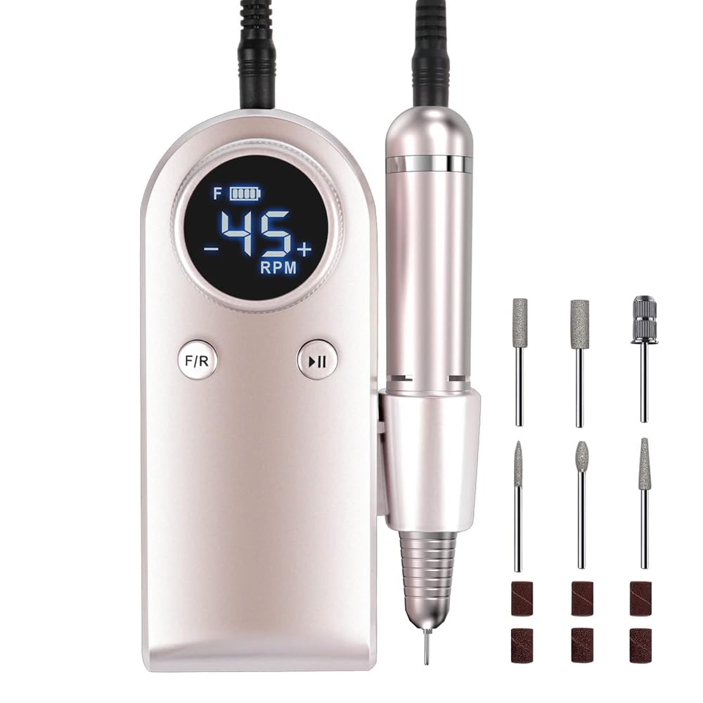 Lima for unghie elettrica ricaricabile for, 45000RMP Kit trapano for professionale for gel for acrilico, lucidatura for pedicure manicure,Basso rumore(White)