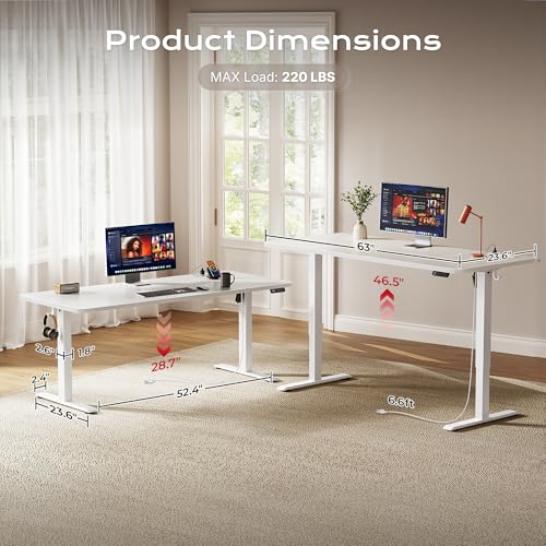 Image of Huuger 63 X 24 Inch Electric Standing Desk with Power Outlets and USB-C Port, Height Adjustable Desk, Sit Stand Desk for Home Office, Computer & Gaming Desk with 4 Presets, Stable Steel Frame, White