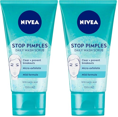 NIVEA Stop Pimples Daily Face Wash & Scrub 150ml | with Magnolia Extract & Lactic Acid | For Acne-Prone Skin & Oily Skin | Clear and Prevent Breakouts | Purifying Scrub Exfoliates & Unclogs Pores