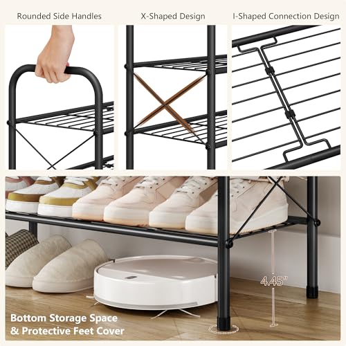 Image of Hoctieon 4 Tier Mesh Style Shoe Rack, Entryway Shoe Shelf, Shoe Storage Organizer, Shoe Rack for Closet, Space Save for Bathroom, Garage, Hallway, Bedroom, Living Room, Black