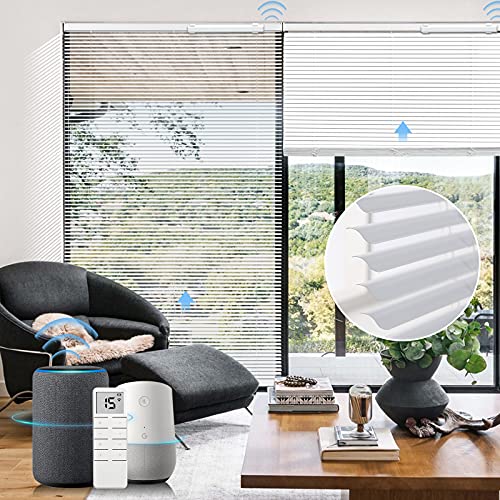 Graywind Motorized S-Curved Venetian Blinds Compatible With Alexa Google Remote Control Horizontal Blind Pvc Rechargeable Waterproof Cordless Sheer Blind For Smart Home Office, Customized Size (White) #TOP13