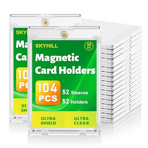Skyhill 52ct Magnetic Card Holders 35pt Slim One Touch Card Holder with Extra 52 Penny Card Sleeves U-V Protection& Waterproof Hard Plastic Card Protectors for Trading Cards Sports Game Cards