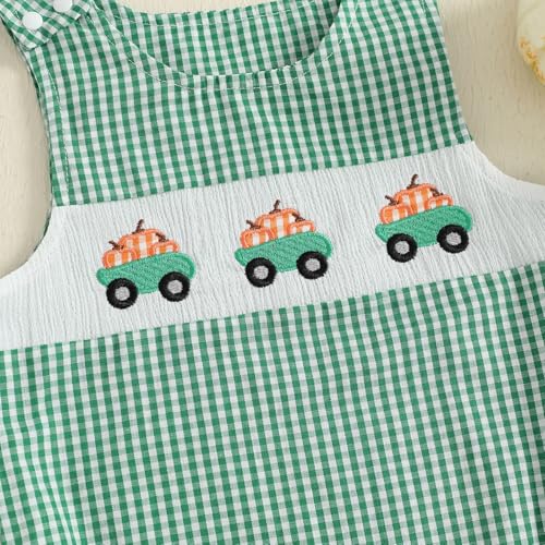 Baby Girl Pumpkin Embroidery Jumpsuit Halloween Sleeveless Round Neck Plaid Tank Romper4