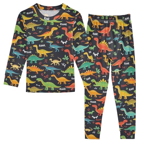 Pigsaly Pajama Set 2 Piece Colorful Dinosaurs Dog Bone Footprint Pajama Sets Long Sleeve Pjs Sleepwear 3T