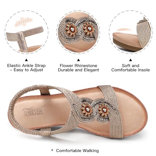 SHIBEVER Womens Sandals Wedge Low: Open Toe Elastic Ankle Strap Wedge Sandal - Dressy Sandals Women - Comfortable Summer - Image 5