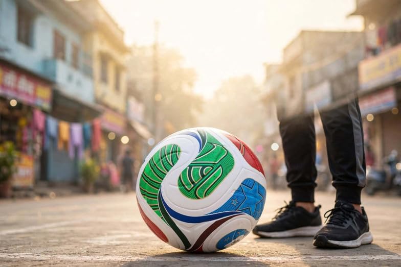 Image of New Official Size 5 Football 2026 | Premium PU Leather Soccer Ball | Durable Training & Match Ball for Kids, Youth & Adults | Indoor & Outdoor Play(WC26)