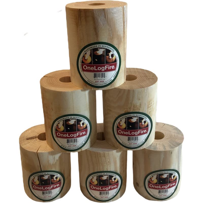 One Log Fire, Ultra Mini - Single Log Campfire, 100% Natural Red Pine, Easy Light - 30 Minute Burn Time (6 Pack)