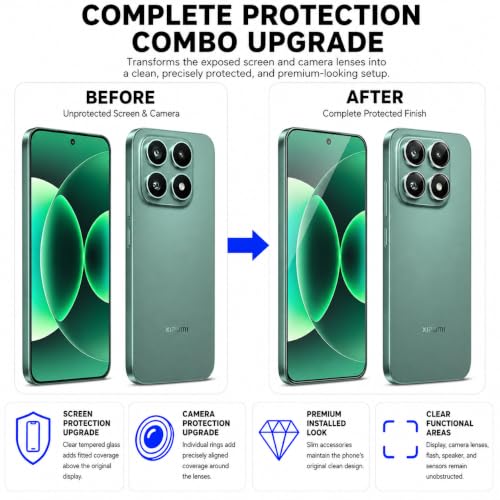 Image of FIRST MART Tempered Glass for Xiaomi 17 5G with Black Camera Ring Guard & Installation Kit | HD Clear Edge-to-Edge Screen Protector, Scratch Resistant, Case-Friendly | Pack of 1