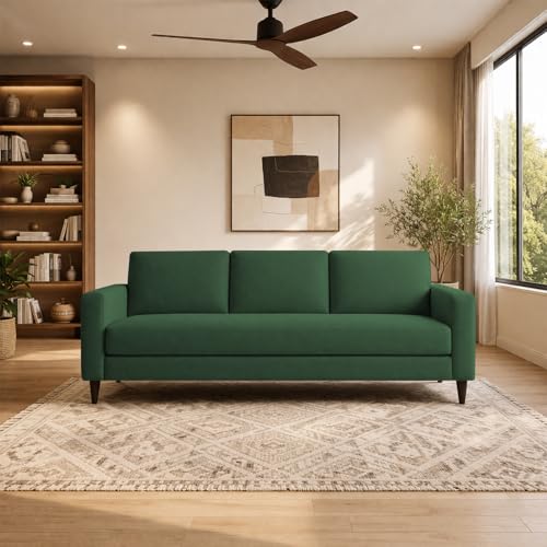 Image of Carlos 3 Seater Sofa Set for Living Room & Home Office, Modern Furniture Fabric Sofa Couch with Comfortable Soft Cushioning, Durable Wooden Frame, Stylish Seating for Home (Green)