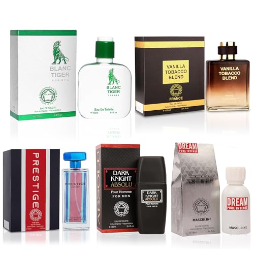 META-BOSEM White Tiger+Vanilla Oud Blend+Prestige+Knight Absolu+Dream Intense 5Pc Set Cologne for Men Collection, Eau de Toilette Spray - Fresh Note - Holiday Gift (Pack of 5) Each 3.4 Oz, Total 17 Oz