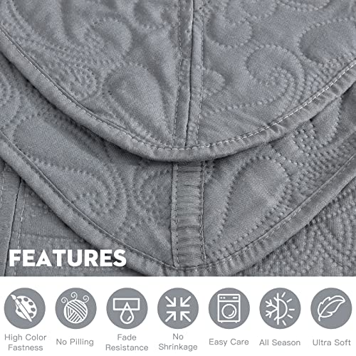 Image of Oversized King Bedspread, Embossed Paisley Quilt Set King /Cal King, Lightweight Reversible Coverlet, Scalloped Edge - Modern Classic Look, 5 Piece, Grey
