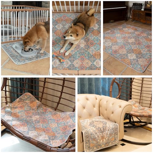 Image of nunubaby 4PACK Washable Pee Pads for Dogs, Stylish, Non-Slip and Leak-Proof Pee Pads. Reusable Potty Pads for Dogs for Crates and Floors.(Beige /Floral, 18 inch x24 inch )