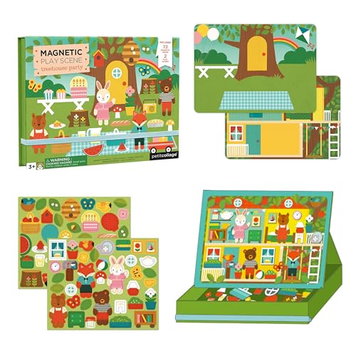 Image of Petit Collage: Animal Friends Magnetic Game Board with Mix & Match, Ideal for Ages 3+, Includes Mag Play Scene Treehouse Party, 74 Count
