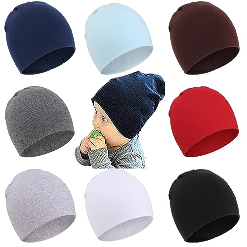 Image of DRESHOW BQUBO 8 Pack Unisex Baby Beanie Hat Infant Toddler Kid Hats Baby Soft Cute Knit Cap Nursery Beanie