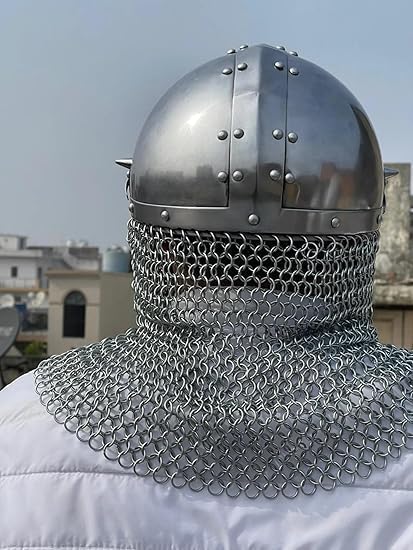 Handmade Steel Knight Helmet with Chainmail Coif | Medieval Armor Cosplay Crusader Helmet
