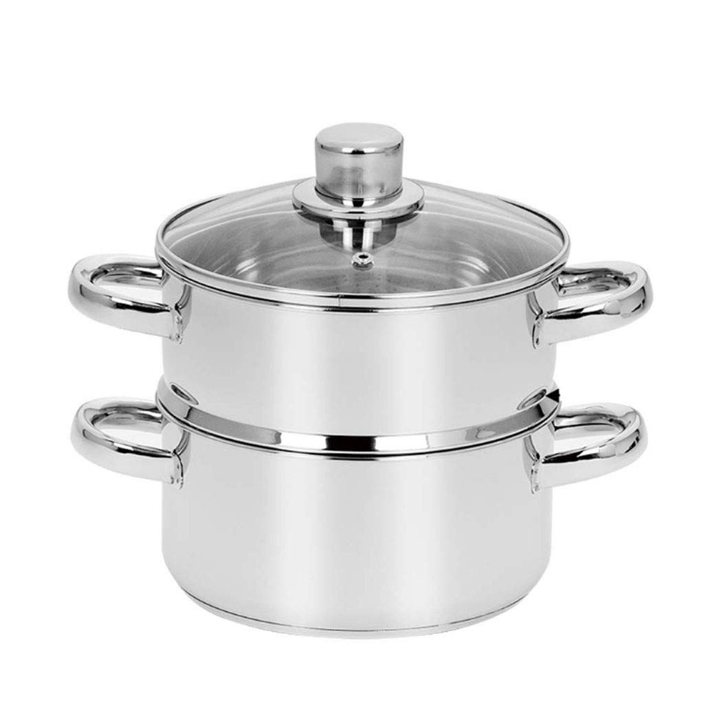 Vaporera Inducción Seguridad Acero Inoxidable 2 Capas 24 cm con Tapa de Cristal
