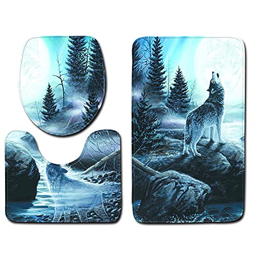 Ruiqas WC-Vorleger-Set 3-teilig WC-Vorleger WC-Vorleger Deckelbezug Badematte Langlebig für Waschraum Badezimmer WC
