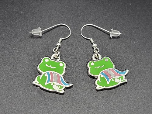 Trans Pride Frog Earrings in Transgender LGBT+ Flag | Chibi Superhero Gay Frog Earrings2