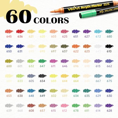 Image of VOKART 60 Colors Acrylic Paint Markers Brush Tip Paint Pens | for Rock, Canvas, Fabric, Wood, Glass, Ceramic - Art Supplies for Artists, Kids, DIY & Holiday Decor