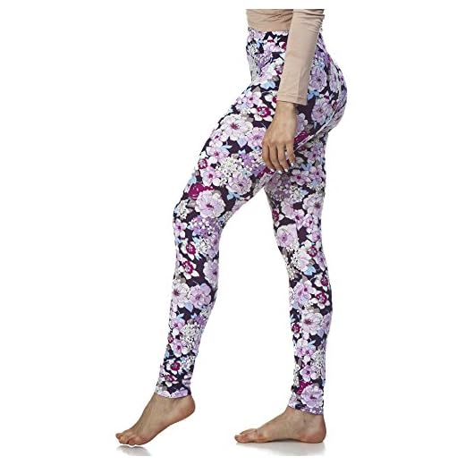 LMB Lush Moda Extra Soft Leggings with Designs High Yoga Waist - Variety of Prints - 703YF Purple Floral B5