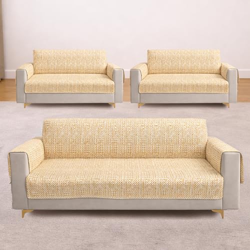 Image of Homerz Premium 7(3+2+2) Seater Quilted Reversible Sofa Cover Mat with Pocket Arms | Polyester Blend 350 GSM Full Coverage & Back Belt for Stability (Sylvara, 7(3+2+2) Seater)
