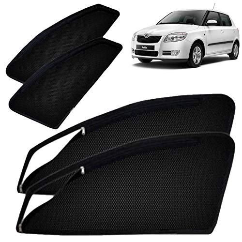 Image of Autofact Magnetic Car Sunshades Compatible with Skoda Fabia (Set of 4) - Easy Installation, UV Protection, Keeps Car Cool (Front 2 with Zippers for Easy Access, Rear 2 Without Zippers)
